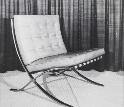 Catalog image of Barcelona chair, in Stainless Steel & Leather, 1928