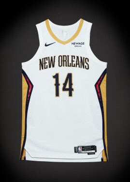View 1 of Lot 47: Micah Peavy ‘Rookie Debut’ New Orleans Pelicans 2025-2026 Game Worn Association Edition Jersey