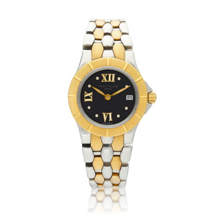 Catalog image of Neptune, Reference 4880 | A yellow gold, stainless steel and diamond-set bracel…