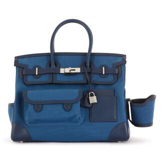 View 1 of Lot 1: Blue Egee Goeland Toile and Swift Cargo Birkin 35 Palladium Hardware, 2021