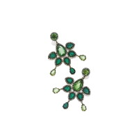 153. a pair of metal, simulated emerald and paste pendant-earcli