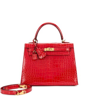 View 1 of Lot 1082: Rouge Braise Shiny Mississippiensis Alligator Kelly 25 Sellier Gold Hardware, 2019