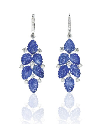 Catalog image of pair of sapphire and diamond pendent earrings, michele della valle