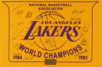View 1 of Lot 44: Los Angeles Lakers 1984-1985 Signed Replica Championship Banner