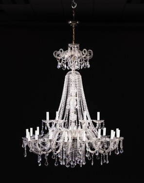 View 1 of Lot 281: A pair of cut and molded glass twenty-four-light chandelier, 20th century, in the manner of Baccarat | Paire de lustres à vingt-quatre lumières en cristal et verre, XXe siècle, dans le goût de Baccarat