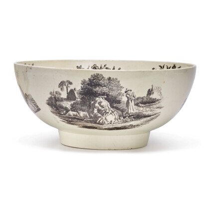 Catalog image of a wedgwood creamware transfer-printed punch bowl circa 1785-90