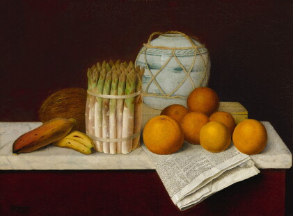 Catalog image of william michael harnett | fruit and asparagus