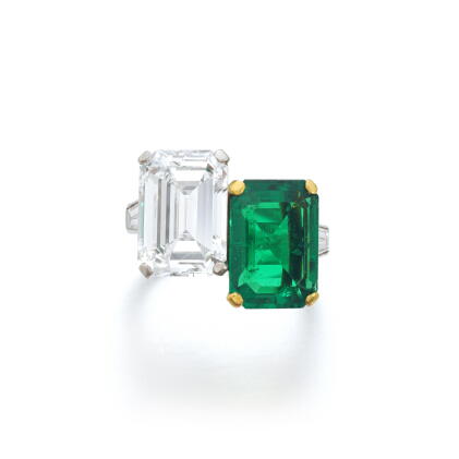 Catalog image of Elegant emerald and diamond ring, circa 1960