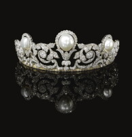 594. rare and impressive natural pearl and diamond tiara, chaume