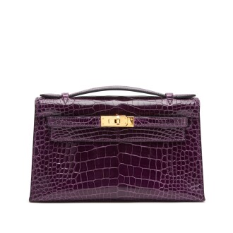 View 1 of Lot 413: Amethyst Kelly Pochette in Shiny Alligator Mississippiensis with Gold Hardware, 2010