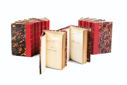 Catalog image of 13 ouvrages, 1880-1890. Rel. uniforme demi-maroquin rouge, avec envois à M et M…