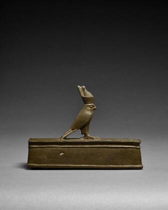 Catalog image of An Egyptian Bronze Miniature Sarcophagus with Figure of Horus, Late Period, 664…