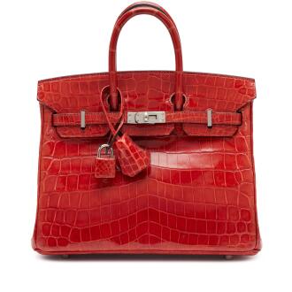 View 1 of Lot 35: Braise Shiny Niloticus Crocodile Birkin 25 Palladium Hardware, 2015
