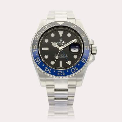View 1 of Lot 216: Reference 11670BLNR GMT-Master II 'Batman' | A stainless steel automatic dual time wristwatch with date and bracelet, Circa 2015