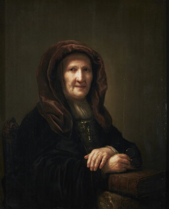 Catalog image of pieter verelst | a tronie of an old woman seated, holding spectacles in her rig…