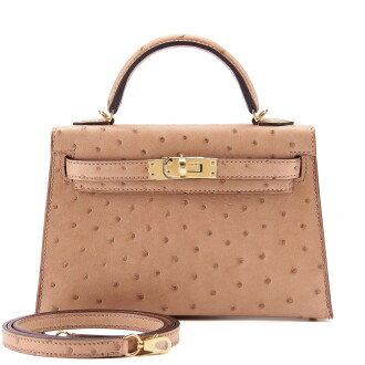View 1 of Lot 7710: Chai Ostrich Mini Kelly II 20 Gold Hardware, 2022