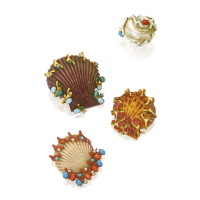 150. a group of four shell brooches, kenneth jay lane