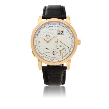 Catalog image of a. lange & söhne | lange 1 zeitzone, ref 116.032 pink gold world time wristwatc…