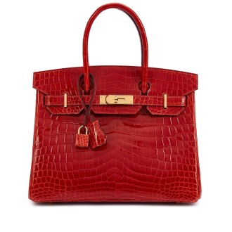 View 1 of Lot 6186: Sanguine Shiny Niloticus Crocodile Birkin 30 Gold Hardware, 2015