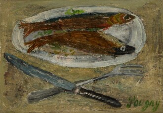 View 1 of Lot 285: Nature morte, poissons, fourchette et couteau