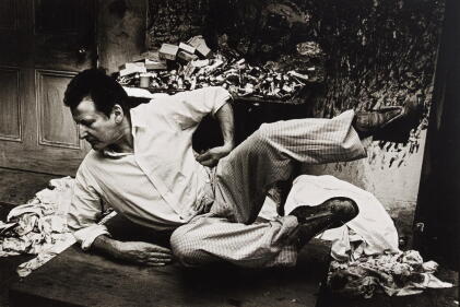 Catalog image of bruce bernard | lucian freud posing as a sculpture by henry moore, 1983