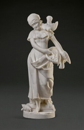 Catalog image of woman with birds