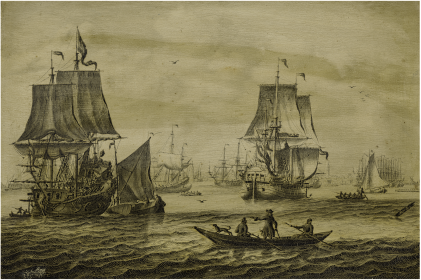 Catalog image of adriaen van salm | a dutch man-of-war with a flotilla of fishing boats and othe…