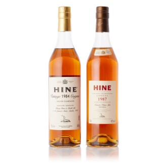 View 1 of Lot 6644: Hine Vintage Cognac for Tanner's Wine & BBR Mixed Lot 40.0 abv 1984 & 1987 (2 BT70)