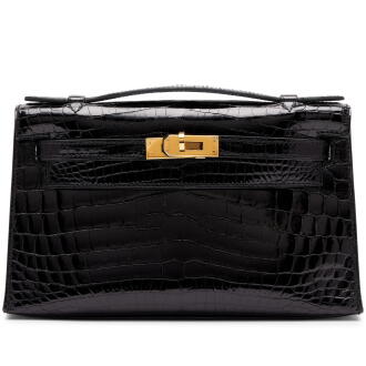View 1 of Lot 12: Black Shiny Niloticus Crocodile Kelly Pochette Gold Hardware, 2008 