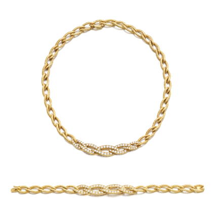 Catalog image of Gold and diamond demi-parure, circa 1970