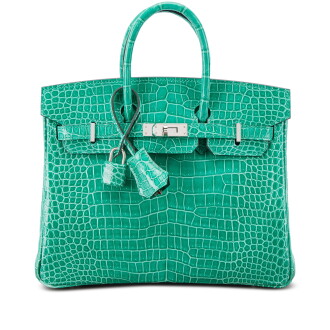 View 1 of Lot 541: Vert Jade Shiny Porosus Crocodile Birkin 25 Palladium Hardware, 2021