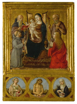 Catalog image of andrea di niccolò | madonna and child surrounded by saints anthony abbot, franc…