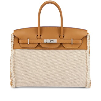 View 1 of Lot 598: Limited Edition Sesame Swift and Twill H Canvas Fray Fray Birkin 35 Palladium Hardware, 2021