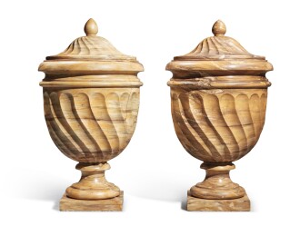 View 1 of Lot 107: A Pair of Giallo Antico Large Covered Urns, 19th Century 