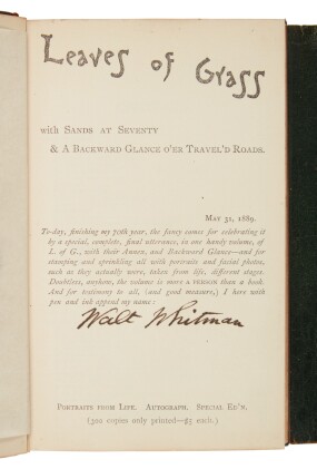 View 1 of Lot 175: Whitman, Walt | One of only 300 copies, signed by the author