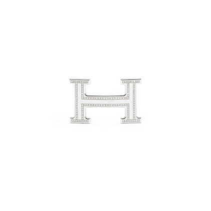 View 1 of Lot 5638: 18K White Gold and Diamonds H Belt Buckle