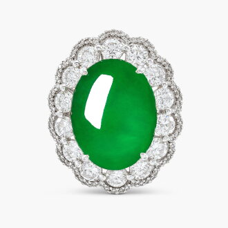 View 1 of Lot 1717: Jadeite and Diamond Ring | 天然「緬甸」翡翠 配 鑽石 戒指