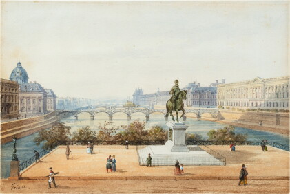 Catalog image of The Vert Galant square with the Passerelle des Arts in the background, Paris