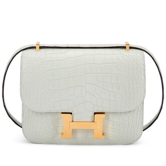 View 1 of Lot 911: Gris Neve Matte Mississippiensis Alligator Mini Constance 18 Gold Hardware, 2023