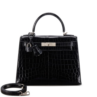 View 1 of Lot 631: Black Shiny Niloticus Crocodile Kelly 28 Sellier Palladium Hardware, 2013