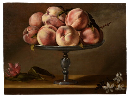 Catalog image of Still life of peaches on a fruit stand with jasmine flowers and a tulip | 《靜物：果…