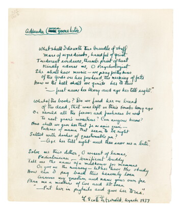 Catalog image of fitzgerald, two autograph manuscript poems, 1931 and 1937
