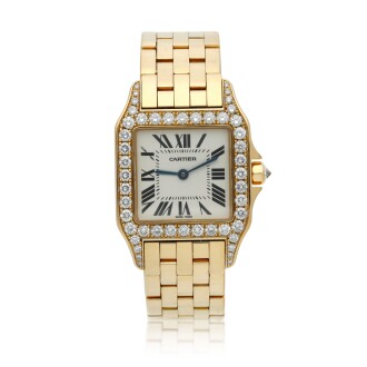 View 1 of Lot 22: Reference 2702 Santos Demoiselle   A yellow gold and diamond-set square shaped wristwatch with bracelet, Circa 2000 