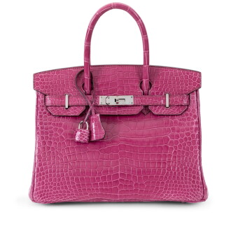 View 1 of Lot 206: Fuchsia Shiny Porosus Crocodile Birkin 30 Palladium Hardware, 2012
