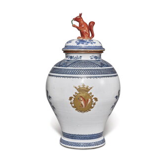 View 1 of Lot 664: A Rare and Important Chinese Export Armorial Vase and Cover, Qing Dynasty, Qianlong Period, circa 1745