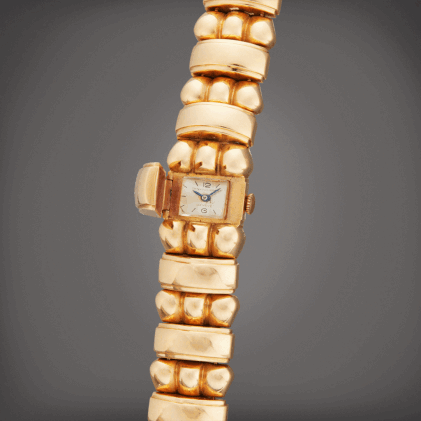 Catalog image of A pink gold concealed bracelet watch, Circa 1945 | 百達翡麗 粉紅金隱藏式鍊帶腕錶，製作年份約 1945