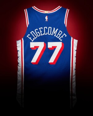 View 1 of Lot 7: VJ Edgecombe Philadelphia 76ers 2026 NBA Playoffs Eastern Conference Round 1 Game Worn Icon Edition Jersey | Game 1 | Playoff Debut