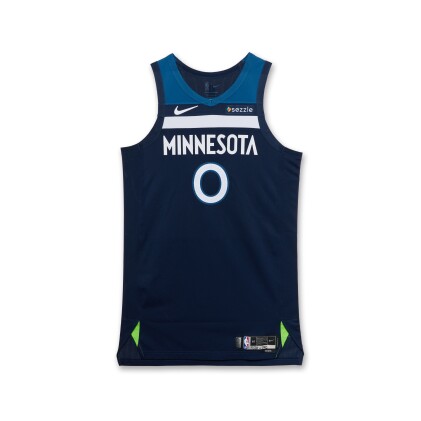 View 1 of Lot 11: Donte DiVincenzo Minnesota Timberwolves 2025 NBA Playoffs Western Conference Finals Game Worn Icon Edition Jersey | Game 4 