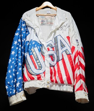 View 1 of Lot 1: Michael Jordan 1992 Summer Olympics ‘Dream Team’ Gold Medal Ceremony Worn & Signed Reebok Jacket