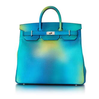 View 1 of Lot 8538: Bleu Nuit and Jaune De Naples Haut a Courroies 40cm Cosmos in Togo Leather with Brushed Silver Hardware, 2020